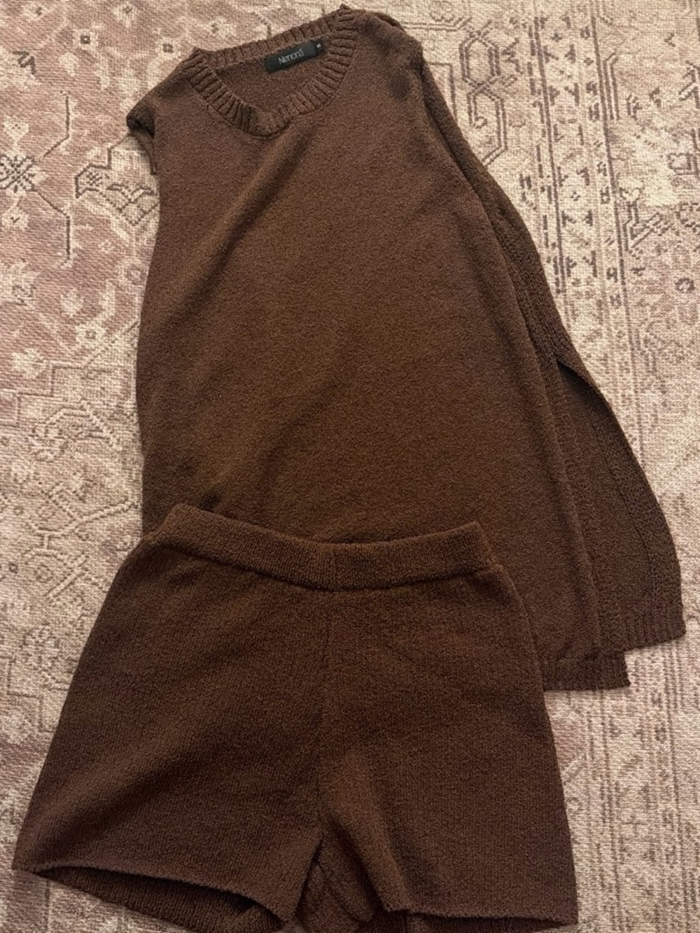 Matching Set Brown Knit Tank and Shorts Set